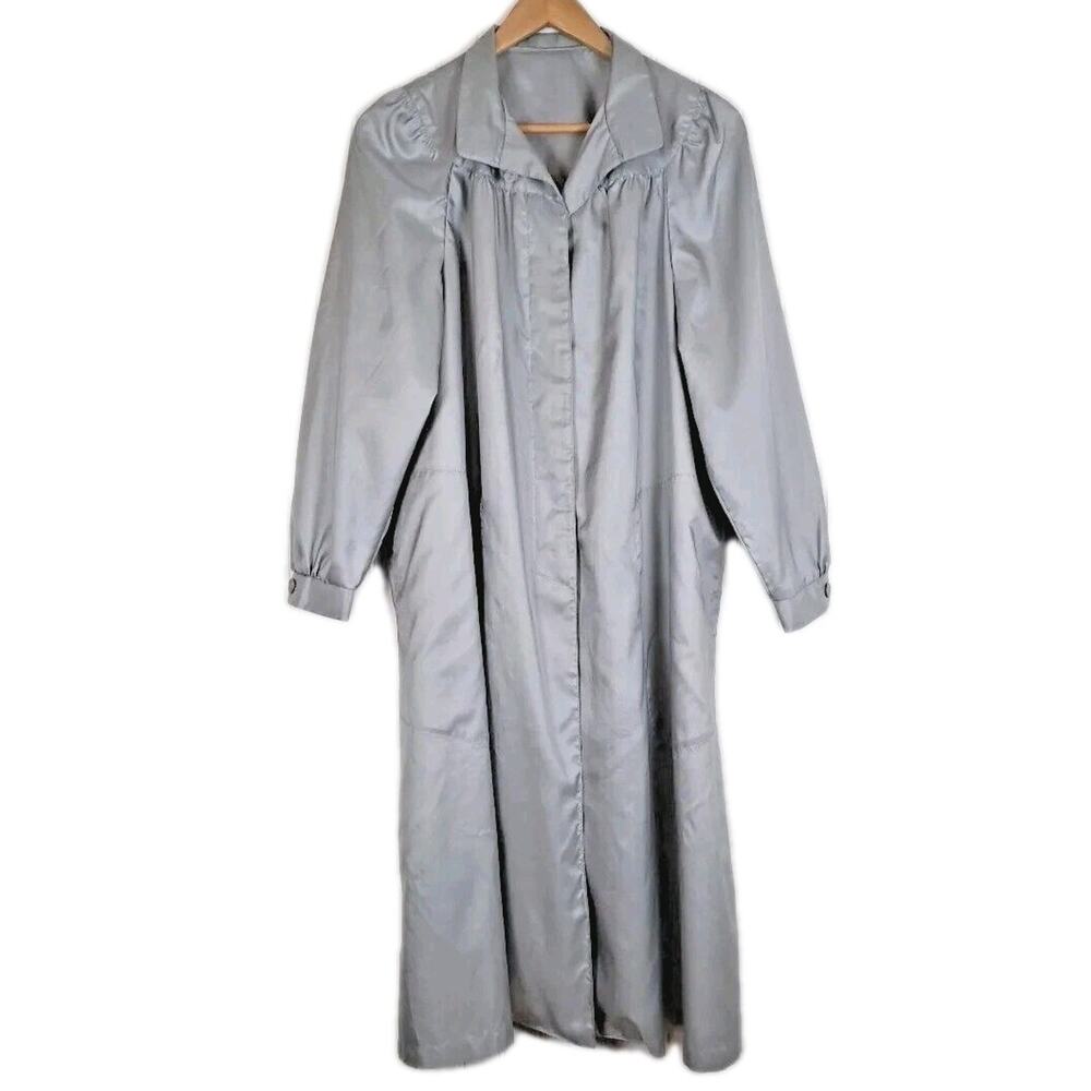 VTG 80s Misty Harbor Duckwear Long Trench Rain Coat Womens L Blue Classic Dressy